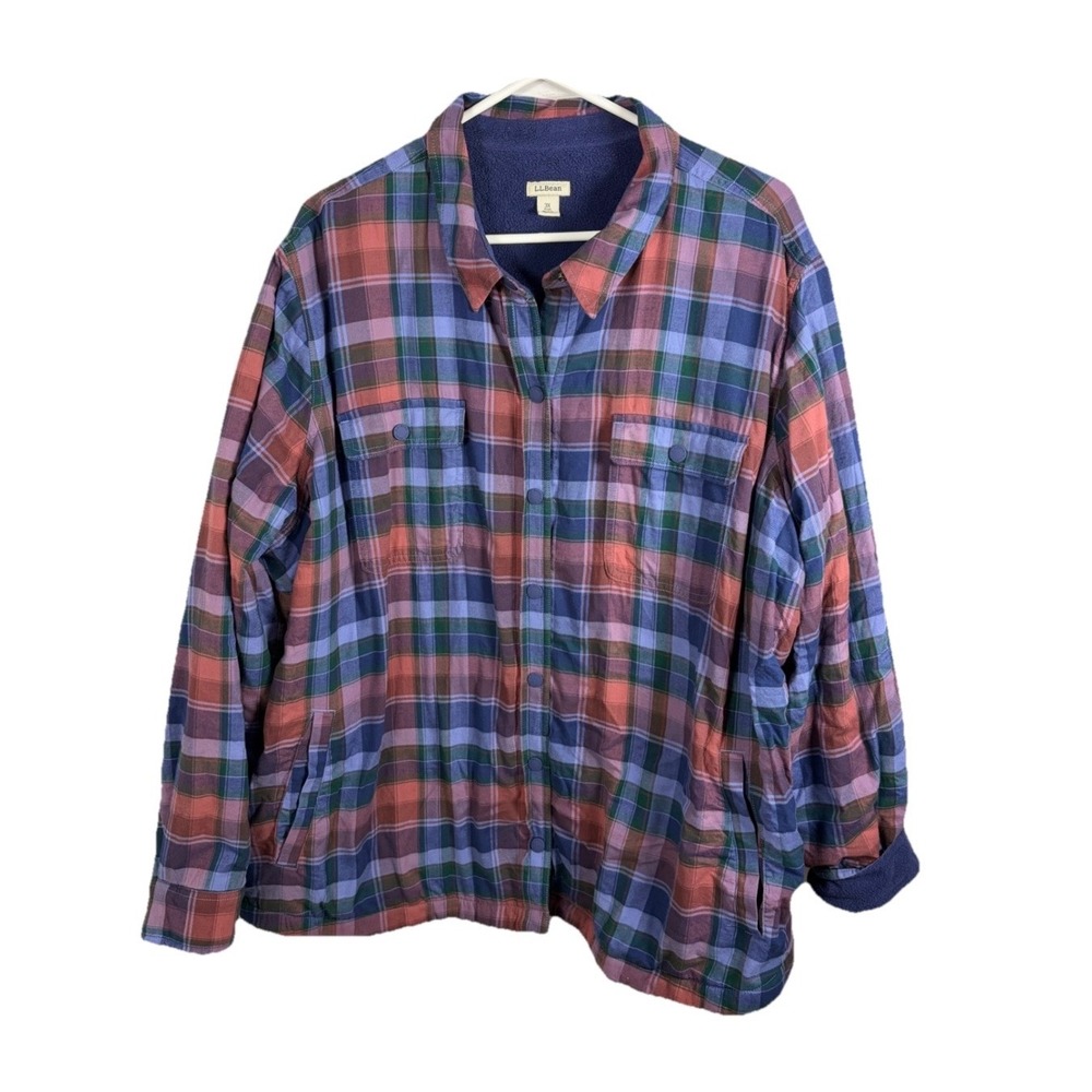 Vintage LL Bean Fleece Lined Flannel Shacket Shirt Jacket Women 3X Plaid Snaps